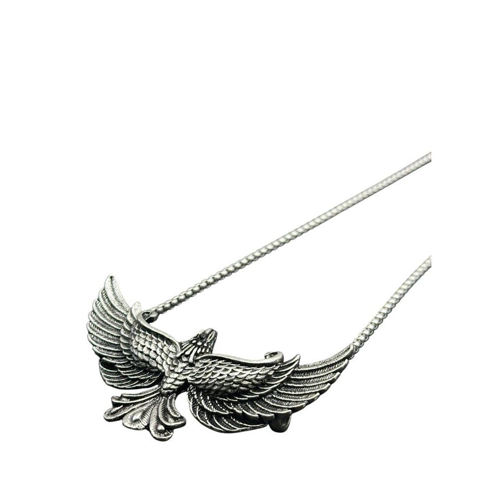 Vintage Style Flying Eagle Pendant Necklace Box Chain Antique Silver Finish